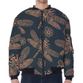 Vintage Dragonfly Pattern Print Zip Sleeve Bomber Jacket