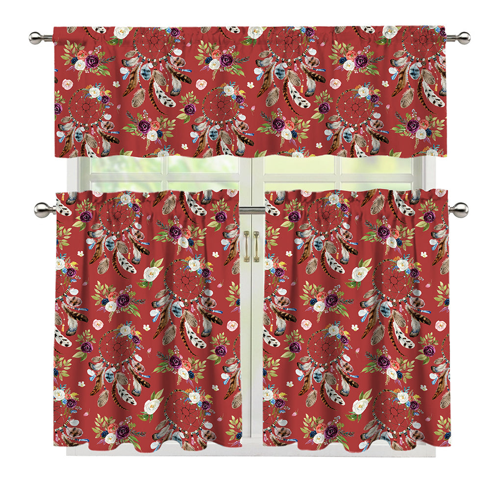 Vintage Dream Catcher Pattern Print 3 Piece Kitchen Curtains