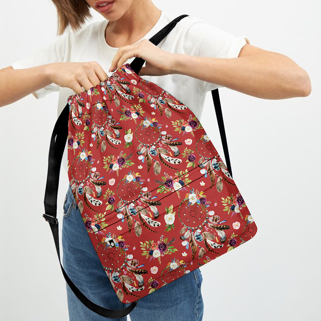 Vintage Dream Catcher Pattern Print Drawstring Backpack
