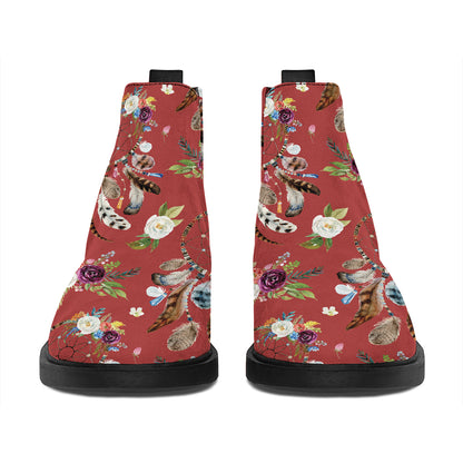 Vintage Dream Catcher Pattern Print Flat Ankle Boots