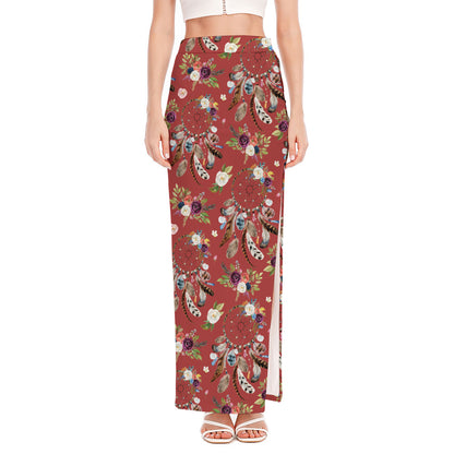 Vintage Dream Catcher Pattern Print High Slit Maxi Skirt