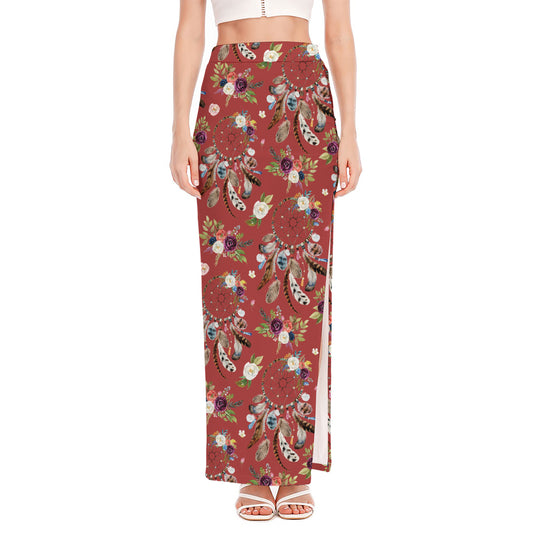 Vintage Dream Catcher Pattern Print High Slit Maxi Skirt