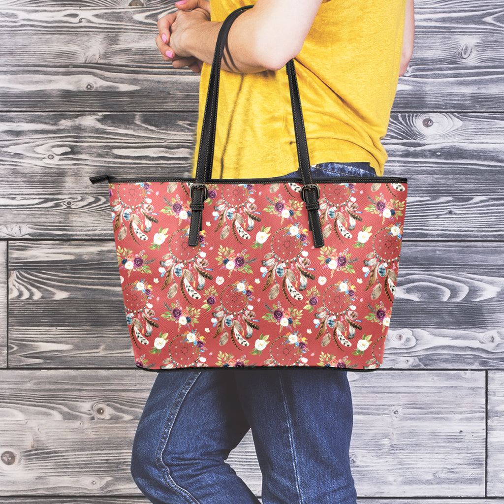 Vintage Dream Catcher Pattern Print Leather Tote Bag