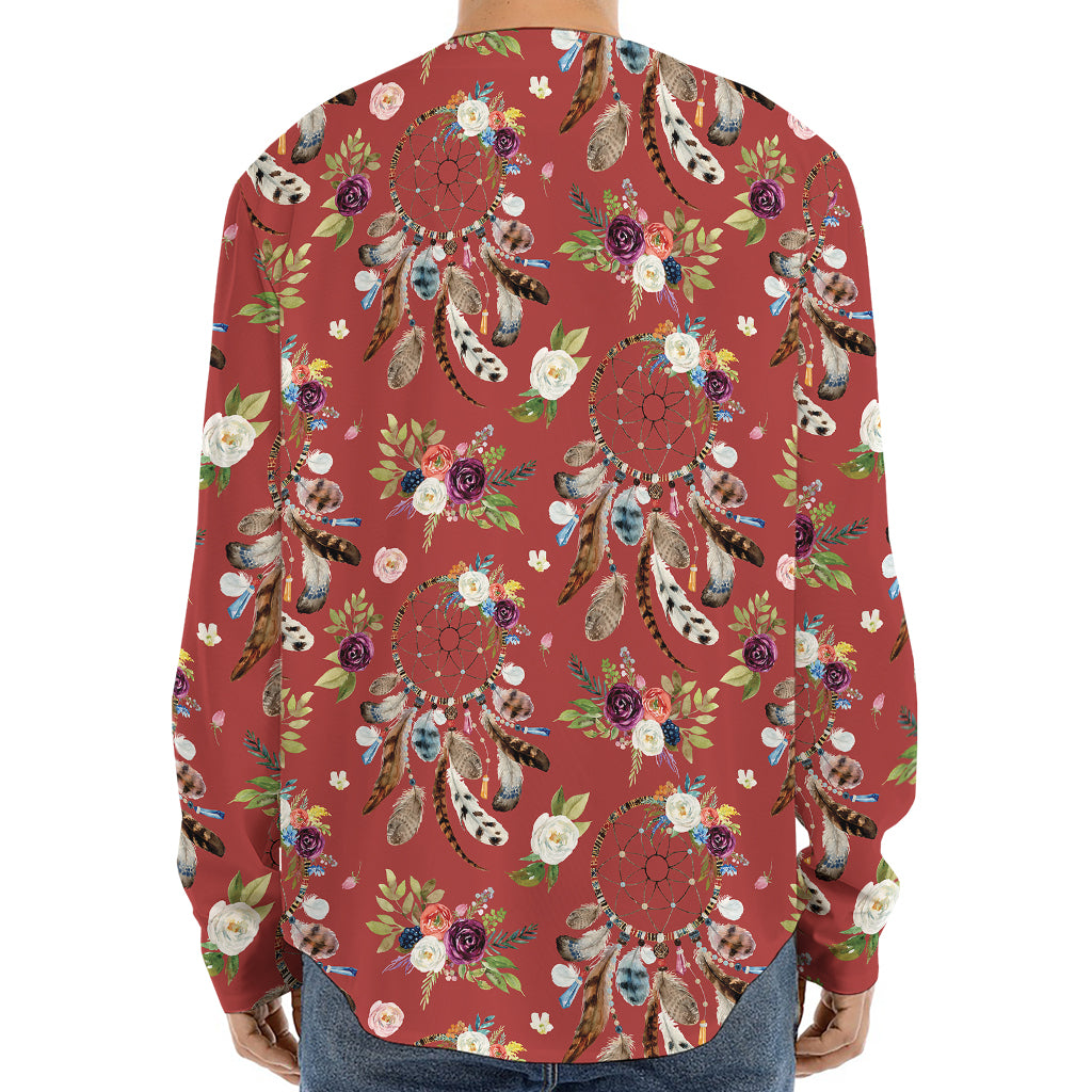 Vintage Dream Catcher Pattern Print Long Sleeve Baseball Jersey