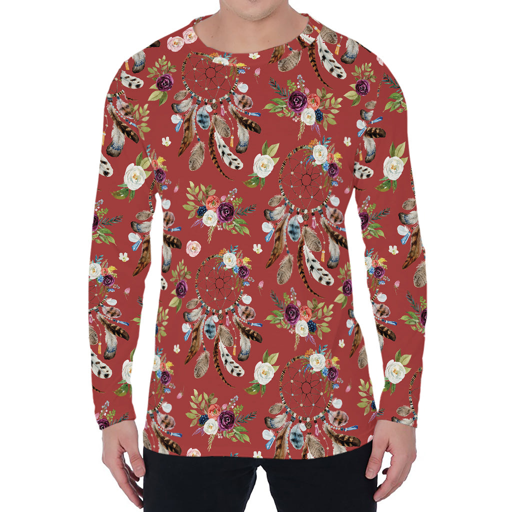 Vintage Dream Catcher Pattern Print Men's Long Sleeve T-Shirt