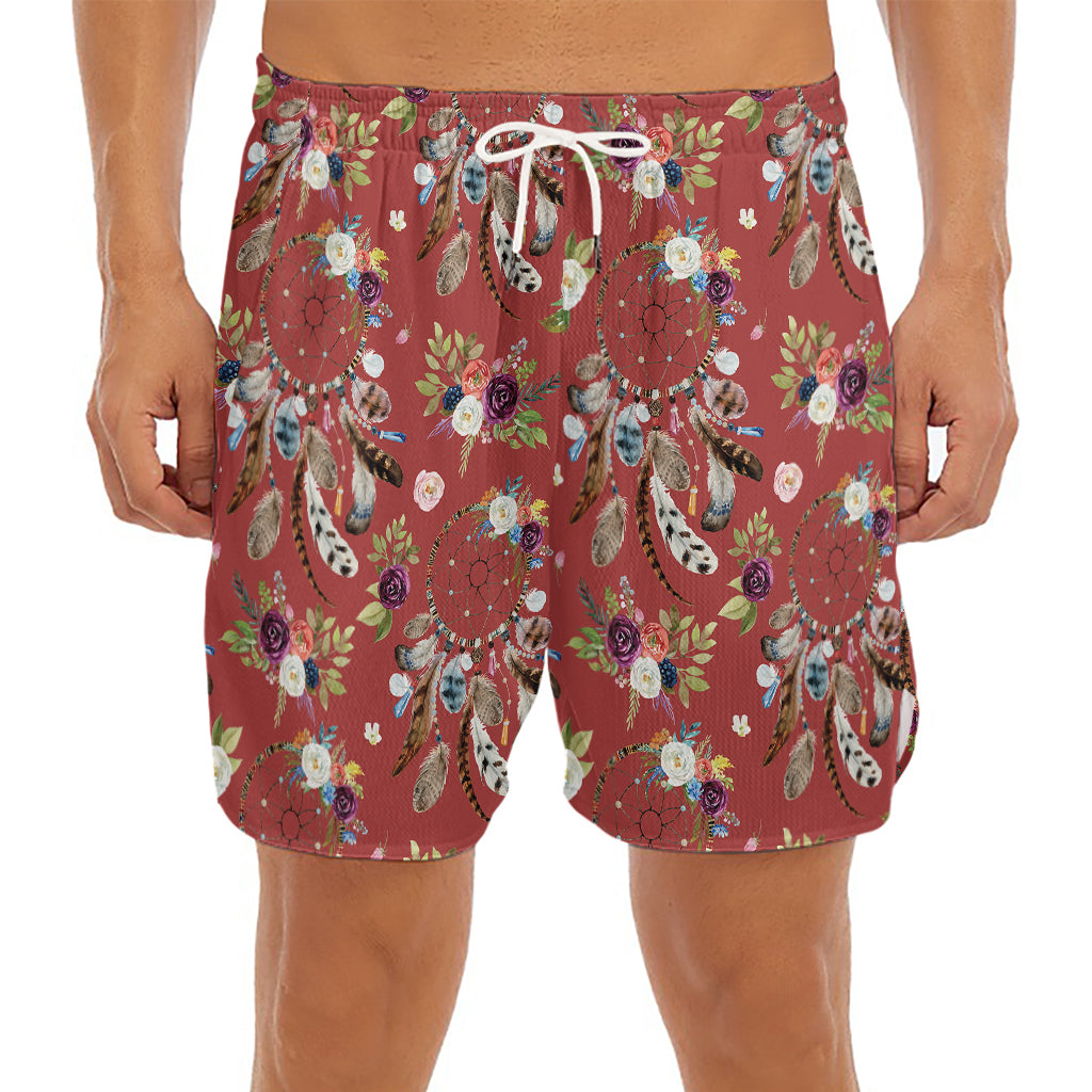 Vintage Dream Catcher Pattern Print Men's Split Running Shorts