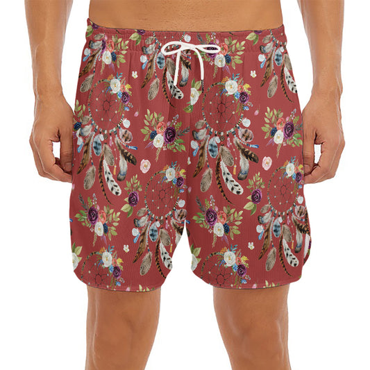 Vintage Dream Catcher Pattern Print Men's Split Running Shorts