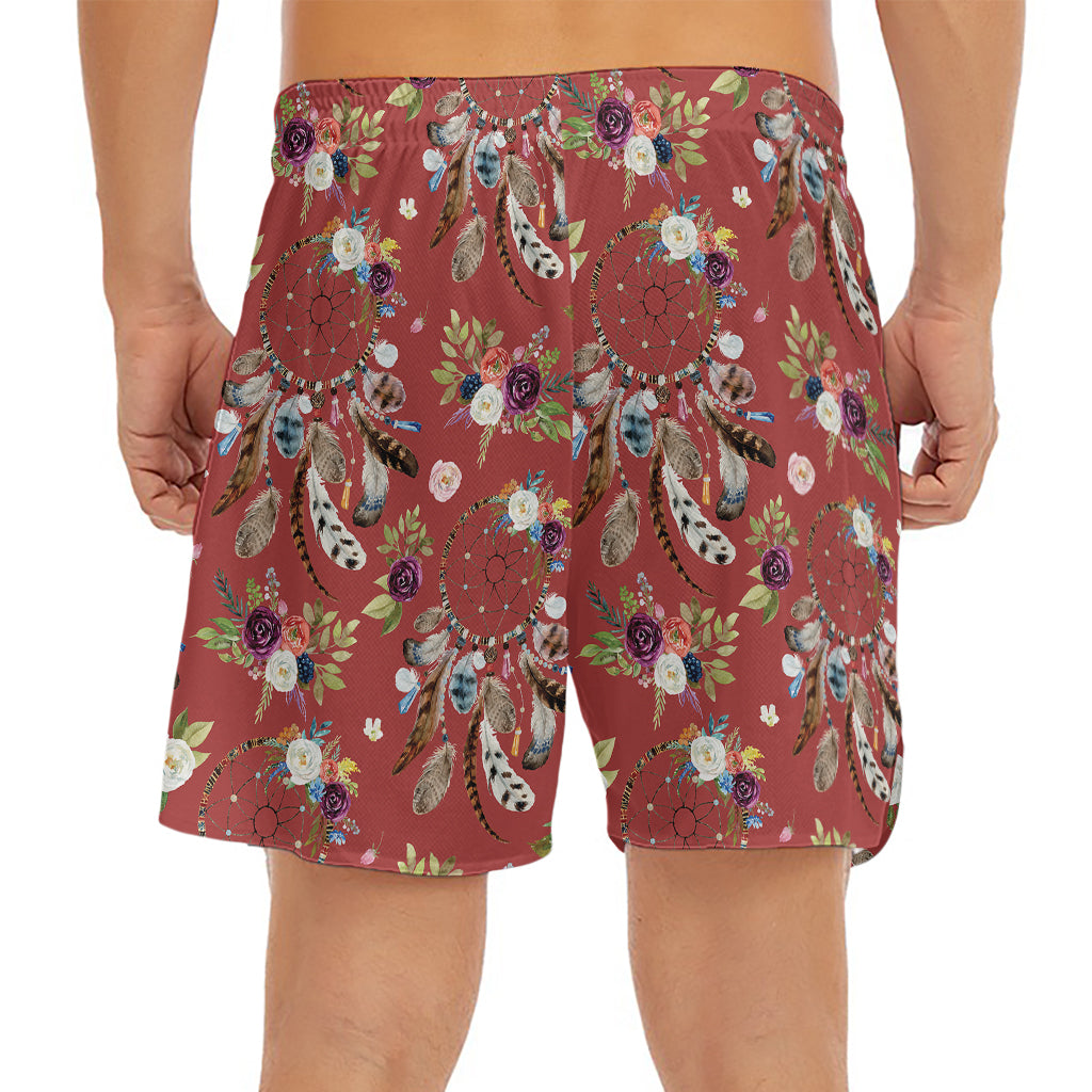 Vintage Dream Catcher Pattern Print Men's Split Running Shorts