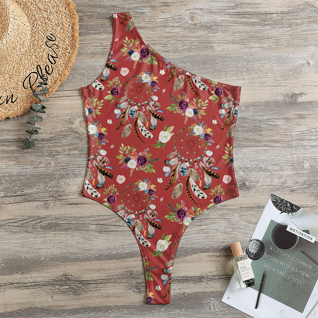 Vintage Dream Catcher Pattern Print One Shoulder Bodysuit