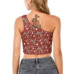 Vintage Dream Catcher Pattern Print One Shoulder Crop Top
