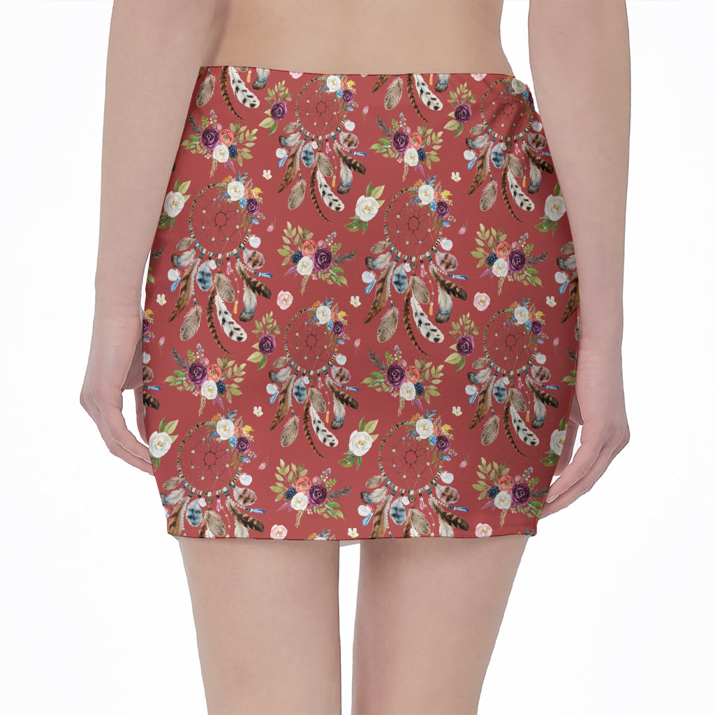 Vintage Dream Catcher Pattern Print Pencil Mini Skirt
