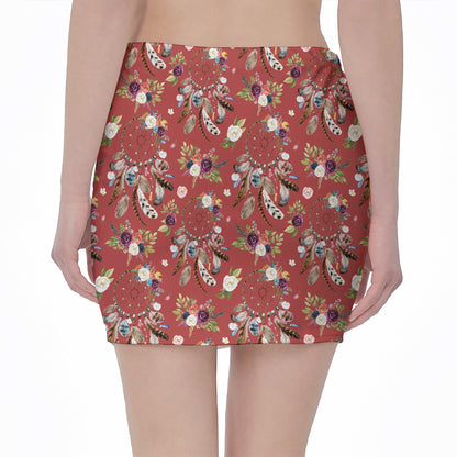 Vintage Dream Catcher Pattern Print Pencil Mini Skirt