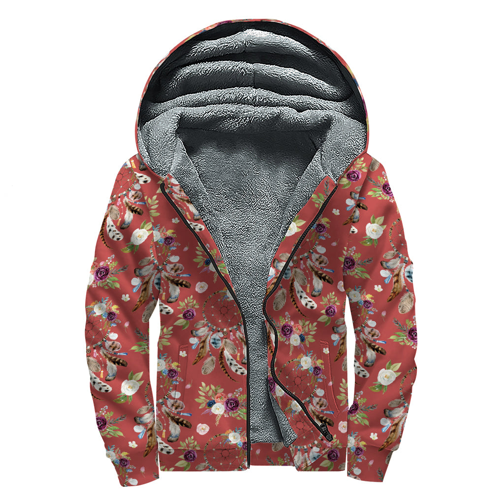 Vintage Dream Catcher Pattern Print Sherpa Lined Zip Up Hoodie