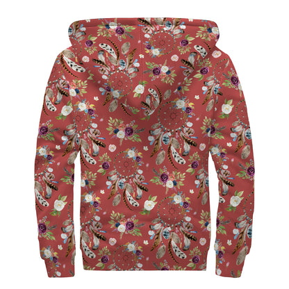 Vintage Dream Catcher Pattern Print Sherpa Lined Zip Up Hoodie