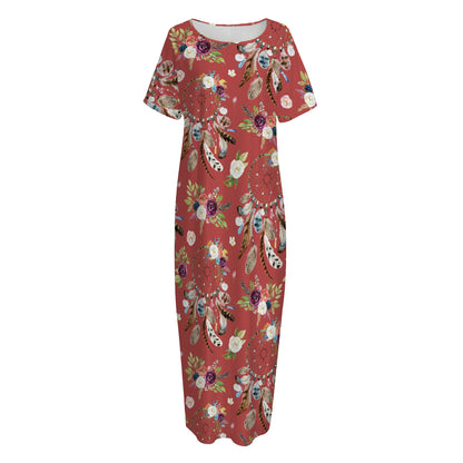 Vintage Dream Catcher Pattern Print Short Sleeve Long Nightdress