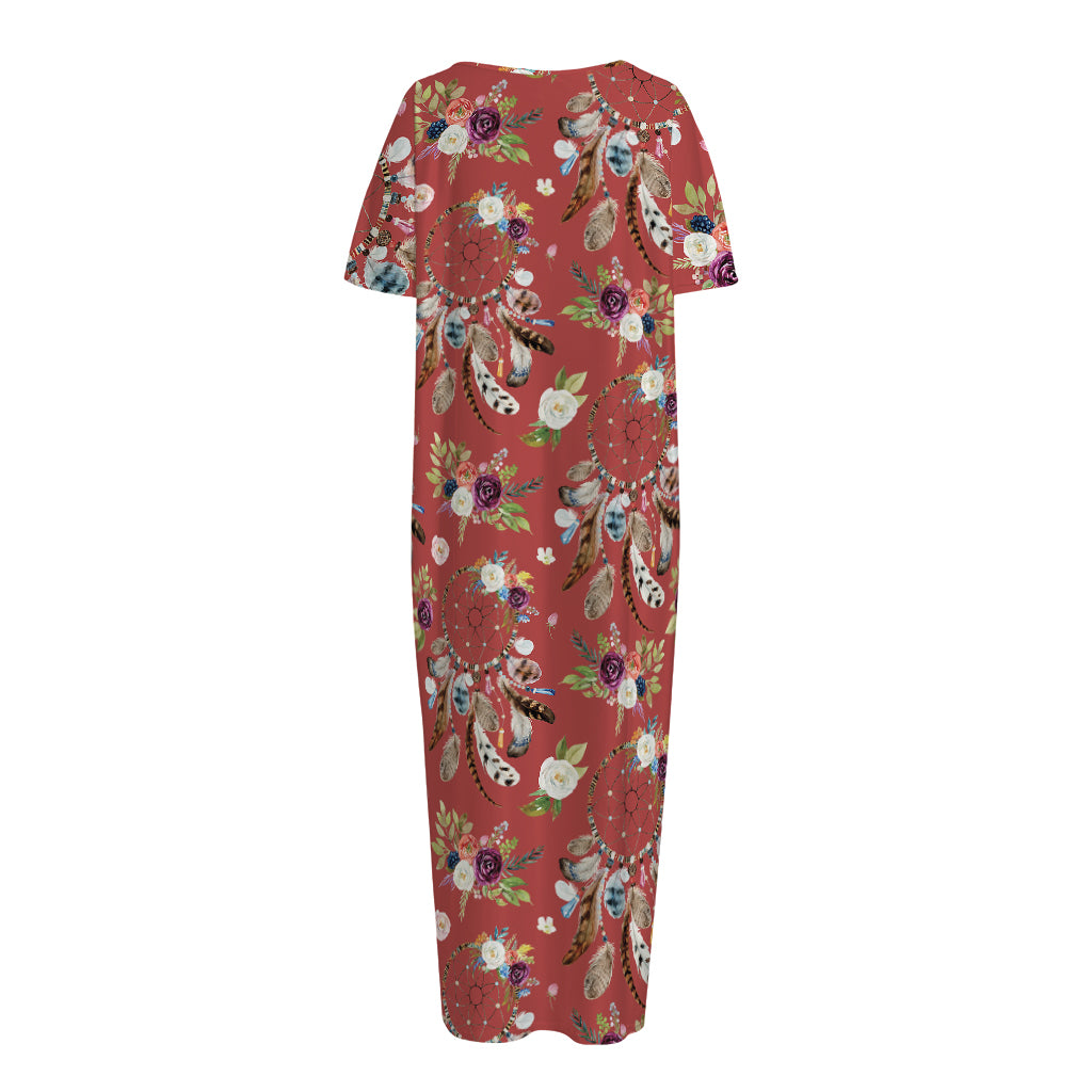 Vintage Dream Catcher Pattern Print Short Sleeve Long Nightdress