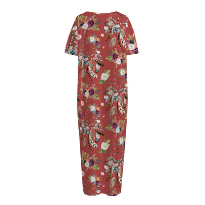Vintage Dream Catcher Pattern Print Short Sleeve Long Nightdress