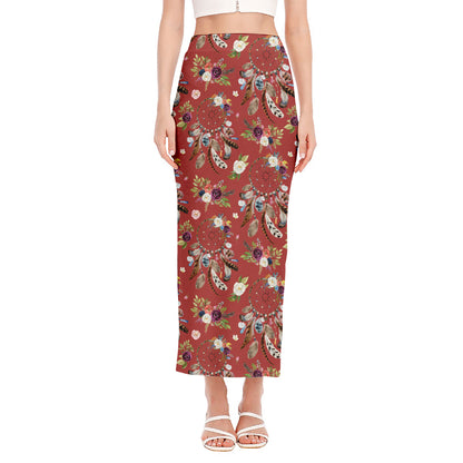 Vintage Dream Catcher Pattern Print Side Slit Maxi Skirt