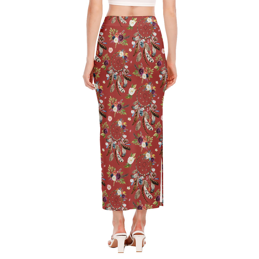 Vintage Dream Catcher Pattern Print Side Slit Maxi Skirt