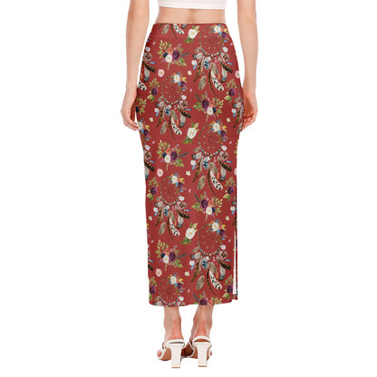 Vintage Dream Catcher Pattern Print Side Slit Maxi Skirt