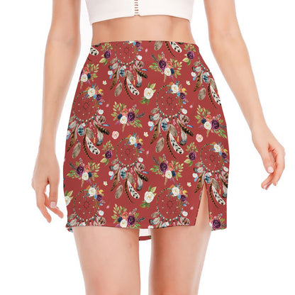 Vintage Dream Catcher Pattern Print Side Slit Mini Skirt