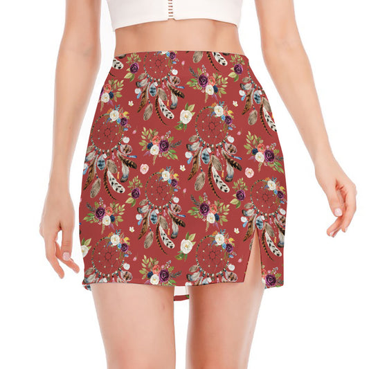 Vintage Dream Catcher Pattern Print Side Slit Mini Skirt
