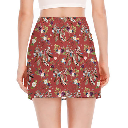 Vintage Dream Catcher Pattern Print Side Slit Mini Skirt