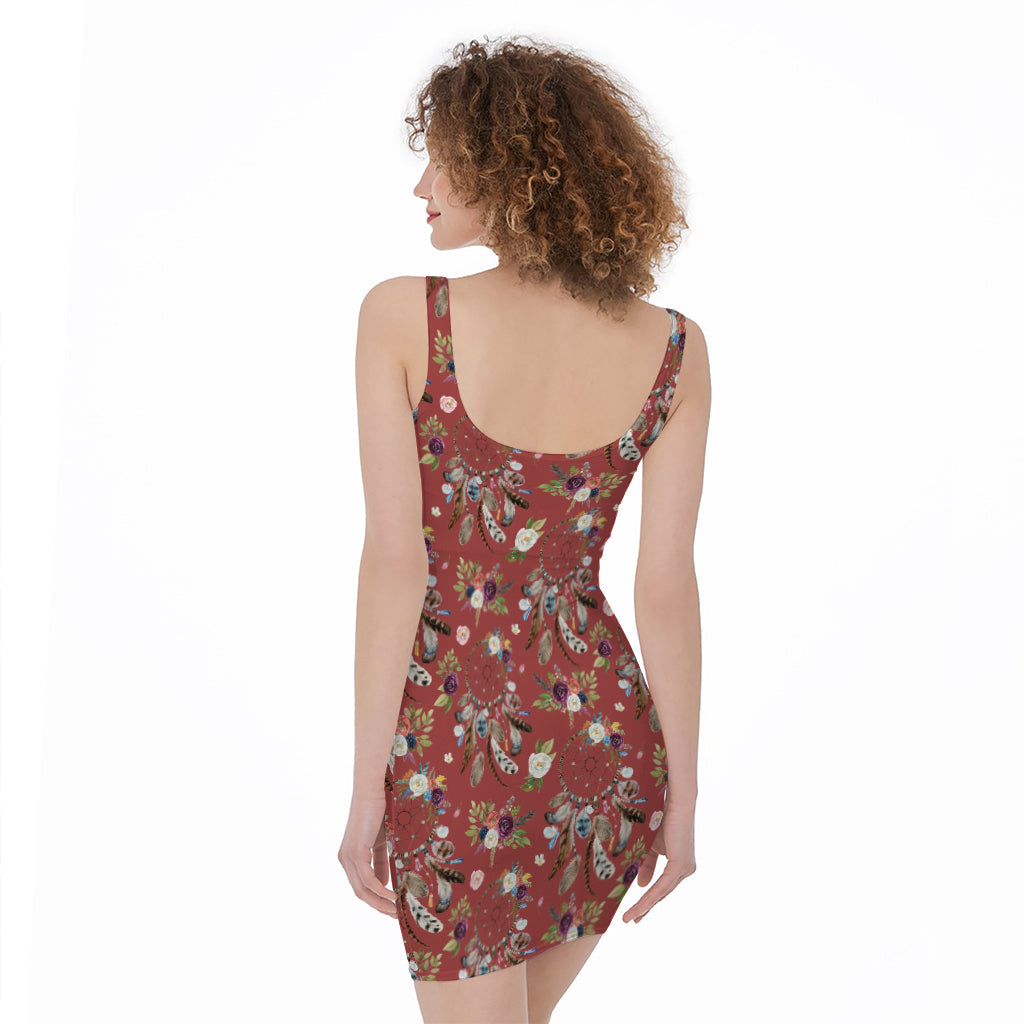 Vintage Dream Catcher Pattern Print Sleeveless Bodycon Dress