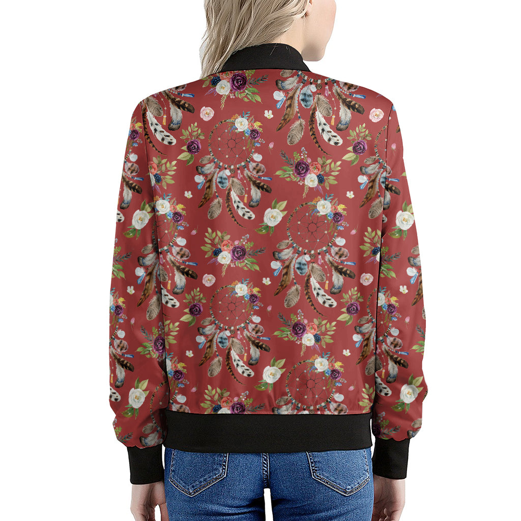 Vintage Dream Catcher Pattern Print Women's Bomber Jacket