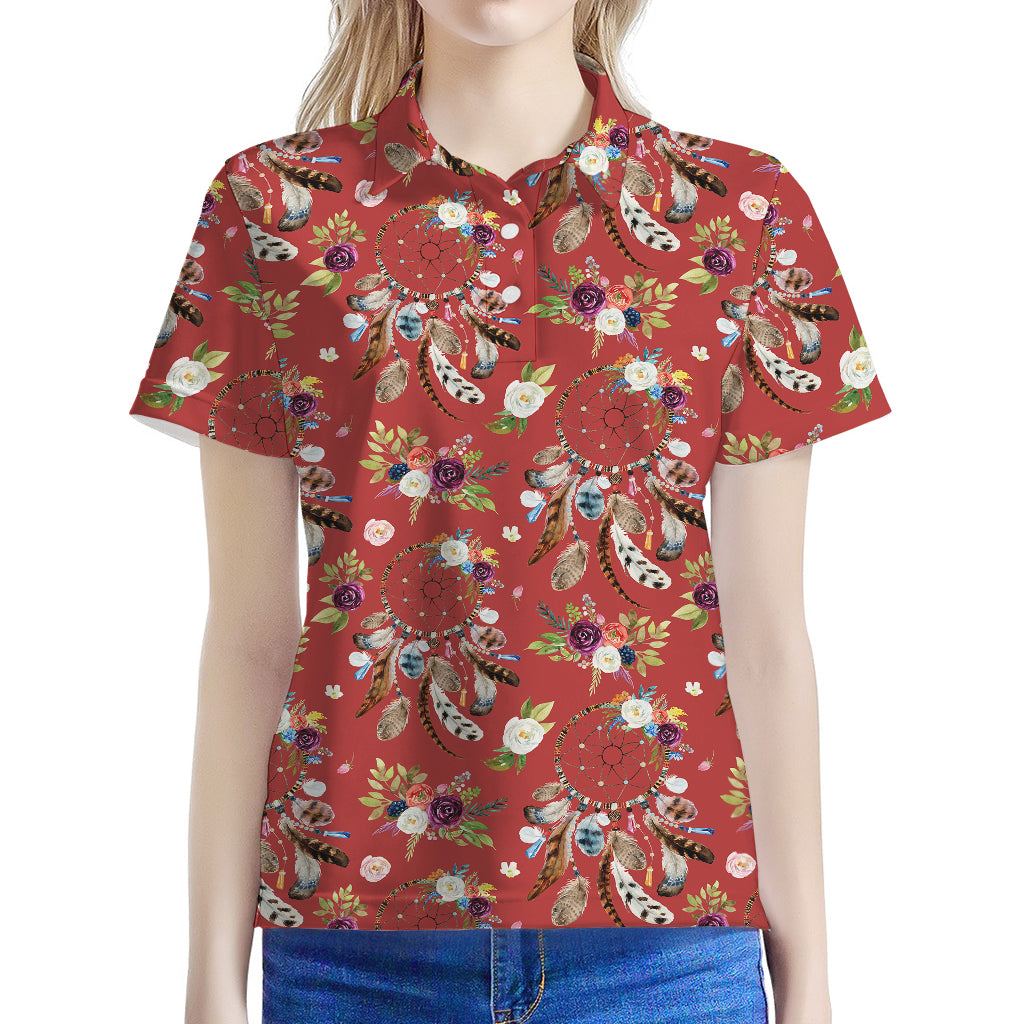 Vintage Dream Catcher Pattern Print Women's Polo Shirt