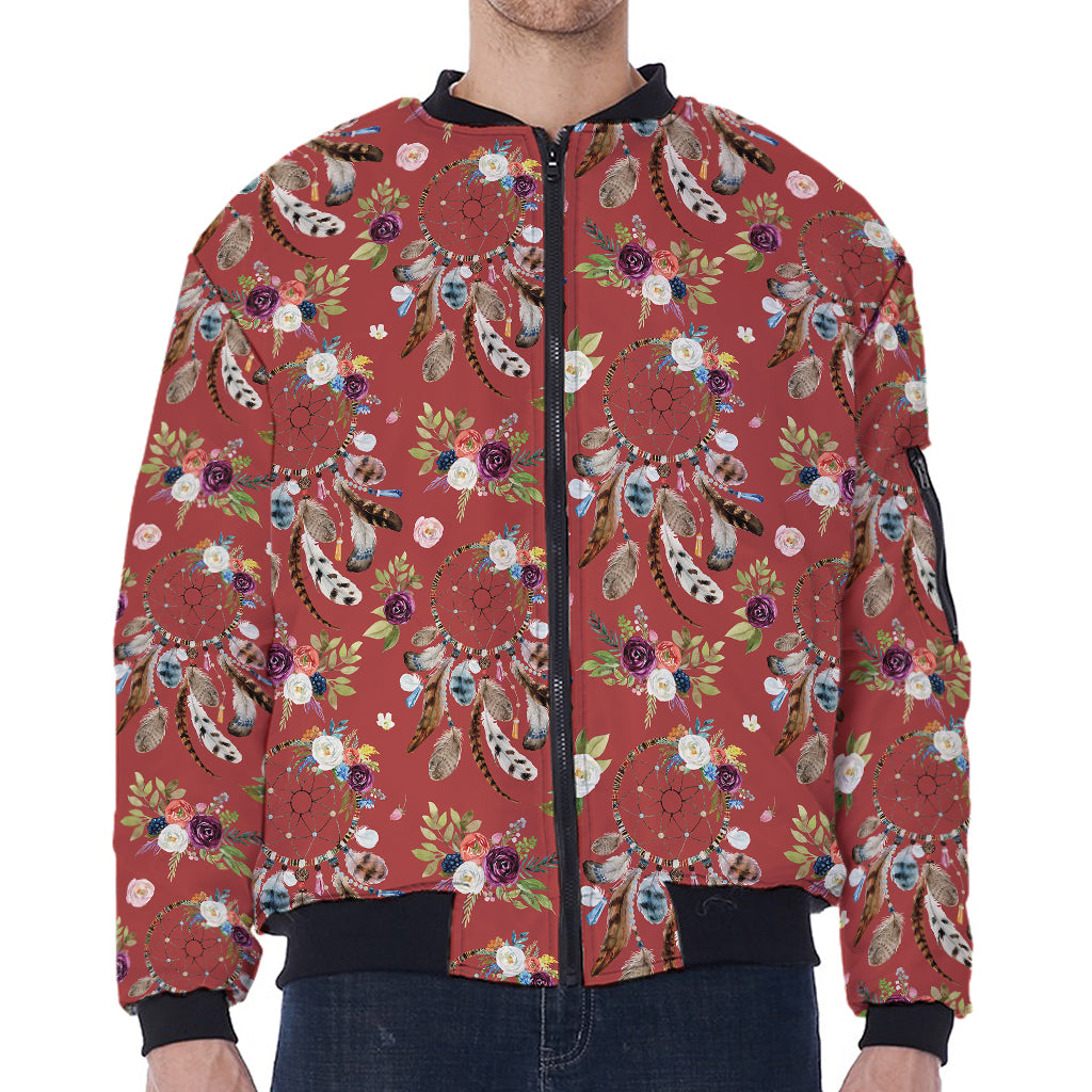 Vintage Dream Catcher Pattern Print Zip Sleeve Bomber Jacket