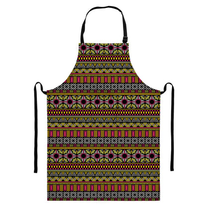Vintage Ethnic Pattern Print Bib Apron With Pocket