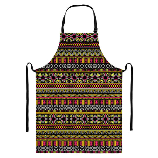 Vintage Ethnic Pattern Print Bib Apron With Pocket