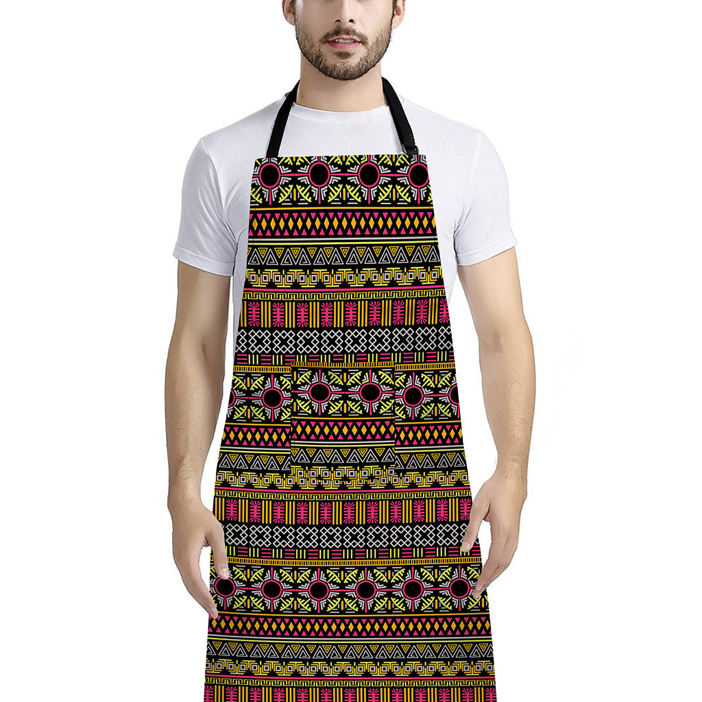 Vintage Ethnic Pattern Print Bib Apron With Pocket