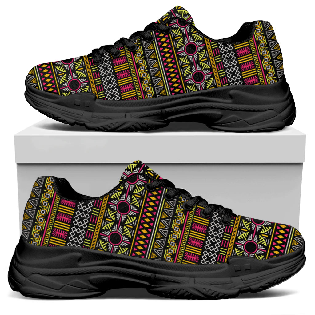 Vintage Ethnic Pattern Print Black Chunky Shoes