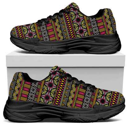Vintage Ethnic Pattern Print Black Chunky Shoes