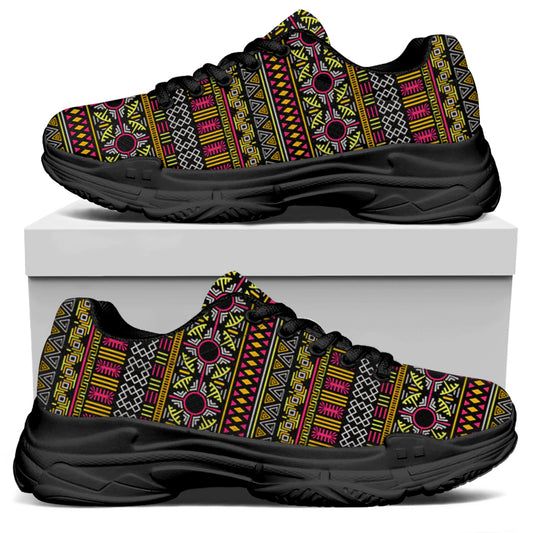 Vintage Ethnic Pattern Print Black Chunky Shoes