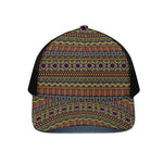 Vintage Ethnic Pattern Print Black Mesh Trucker Cap