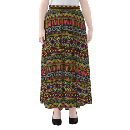 Vintage Ethnic Pattern Print Chiffon Maxi Skirt