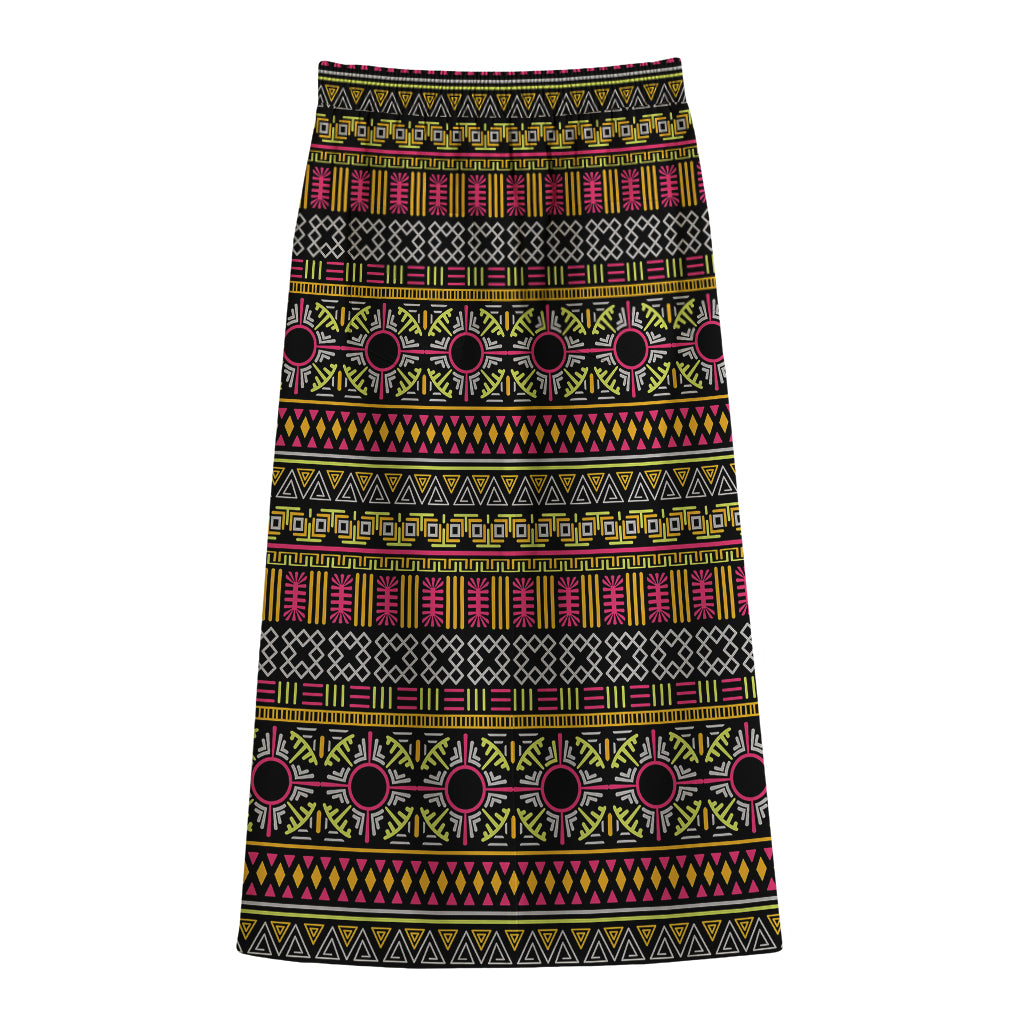 Vintage Ethnic Pattern Print Cotton Front Slit Maxi Skirt