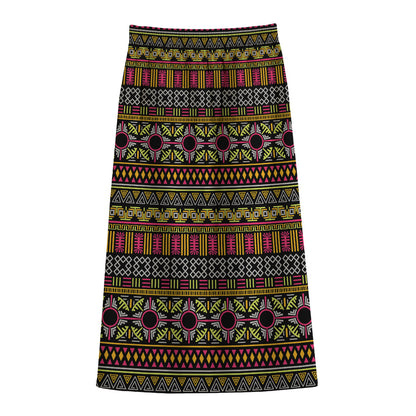 Vintage Ethnic Pattern Print Cotton Front Slit Maxi Skirt