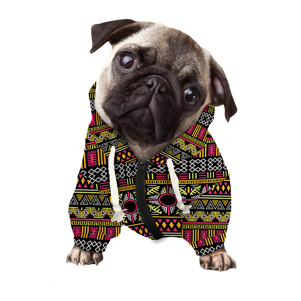 Vintage Ethnic Pattern Print Dog Zip Up Hoodie