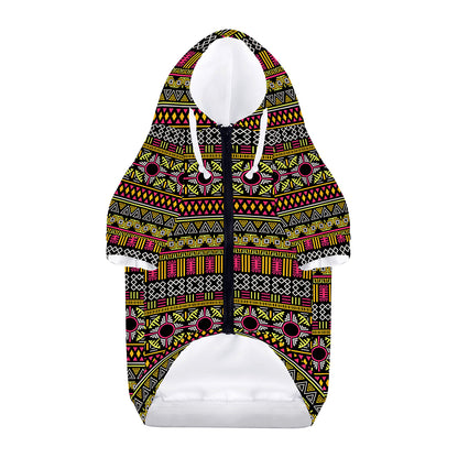 Vintage Ethnic Pattern Print Dog Zip Up Hoodie
