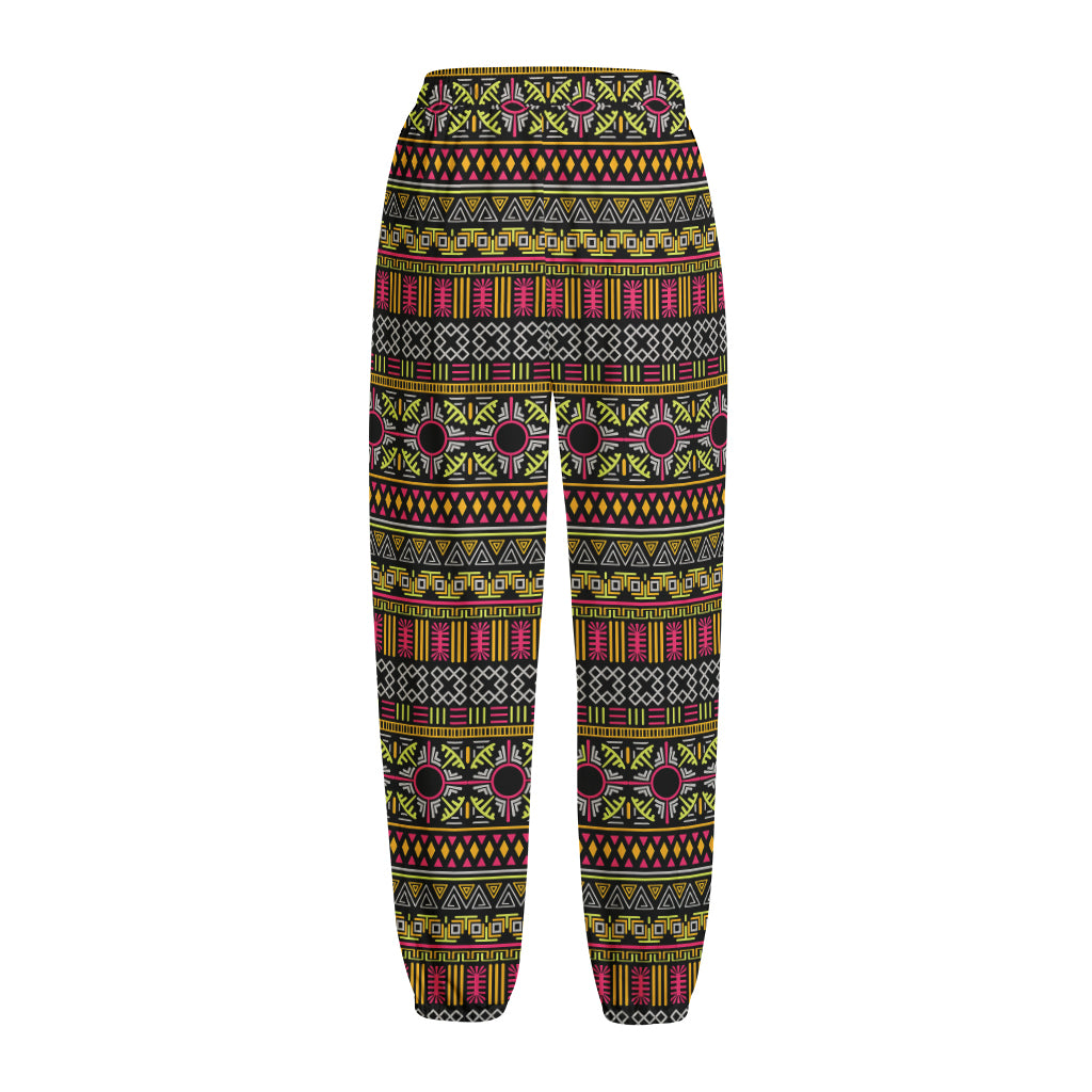 Vintage Ethnic Pattern Print Fleece Lined Knit Pants