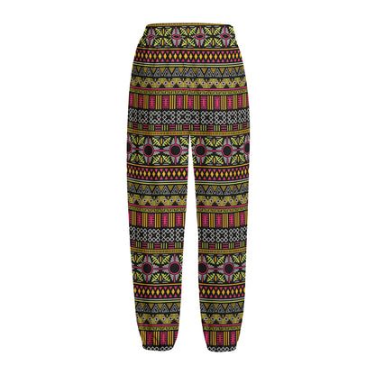 Vintage Ethnic Pattern Print Fleece Lined Knit Pants