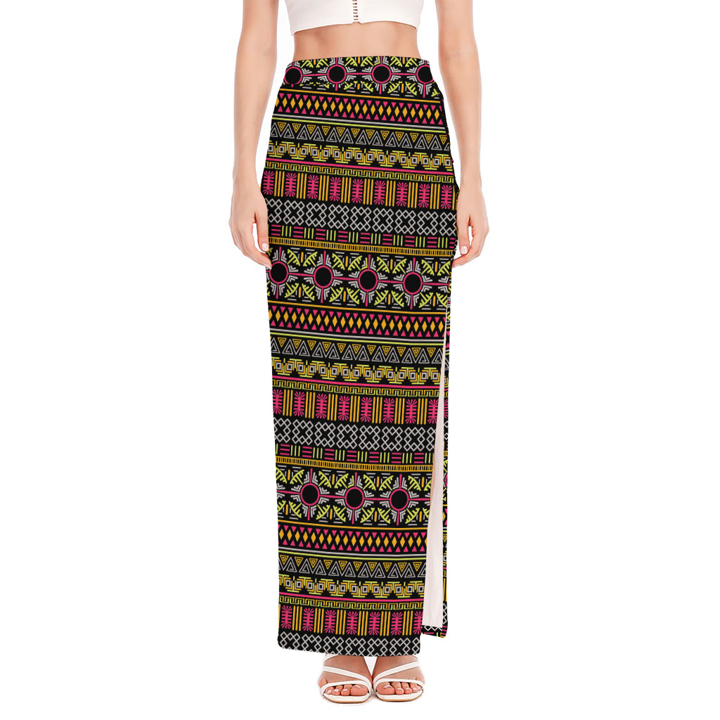 Vintage Ethnic Pattern Print High Slit Maxi Skirt