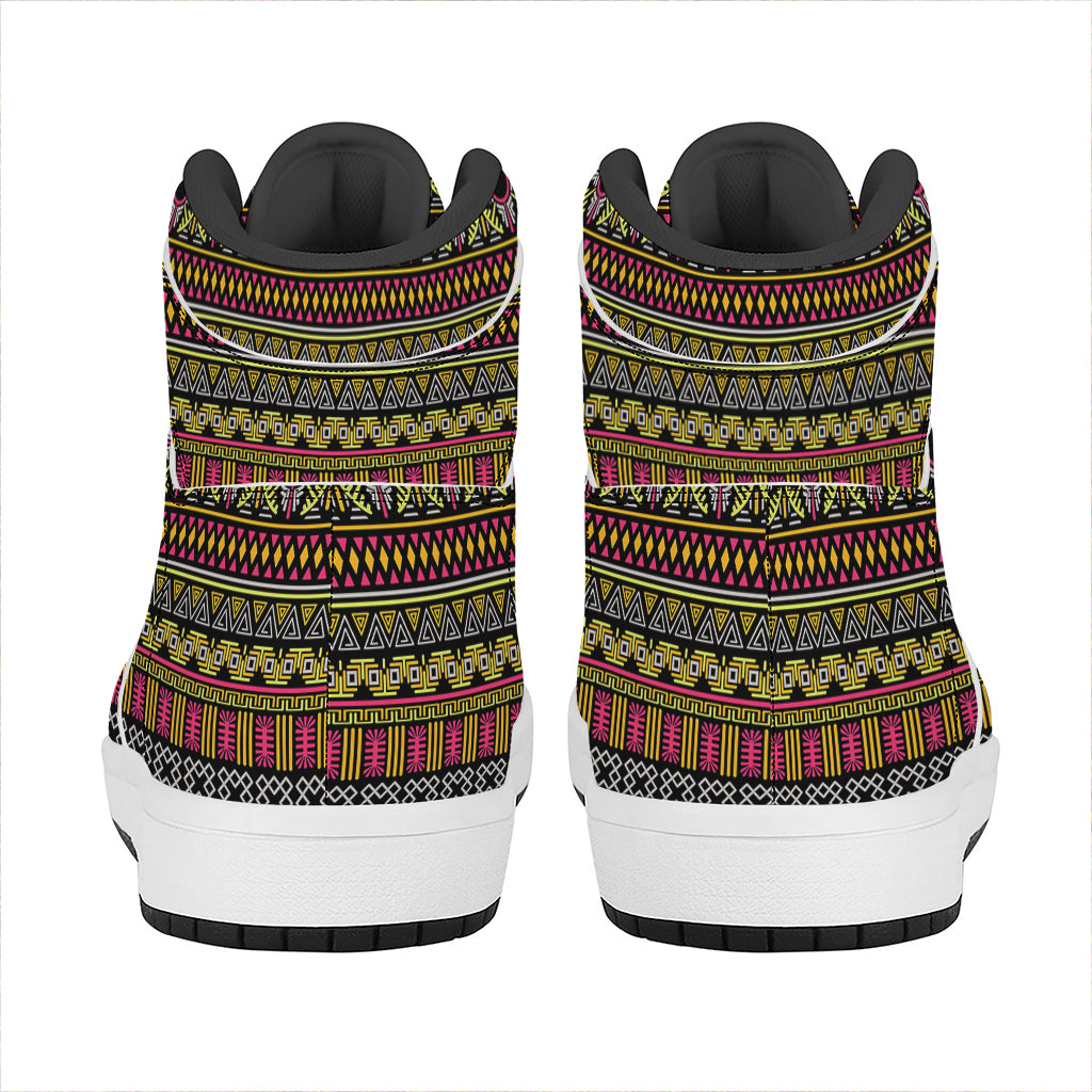 Vintage Ethnic Pattern Print High Top Leather Sneakers