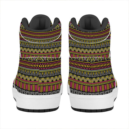 Vintage Ethnic Pattern Print High Top Leather Sneakers
