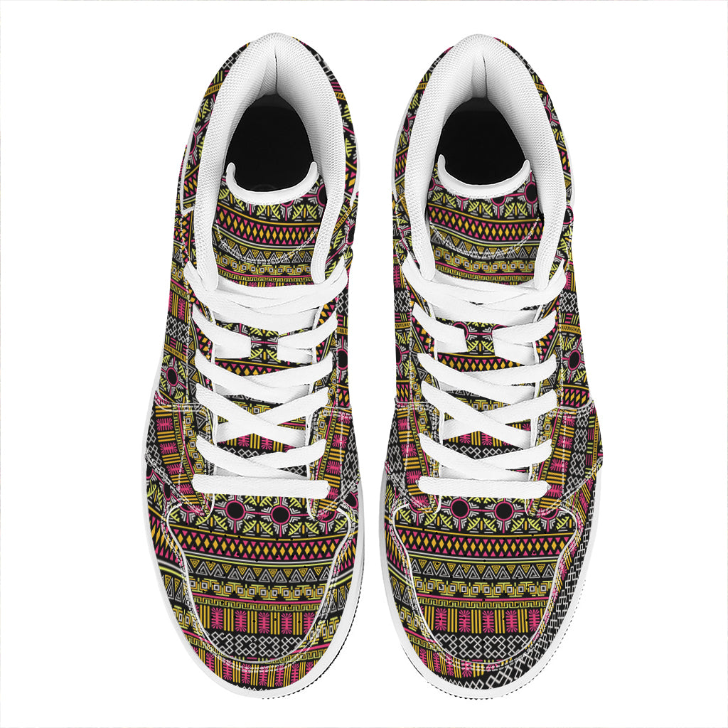 Vintage Ethnic Pattern Print High Top Leather Sneakers