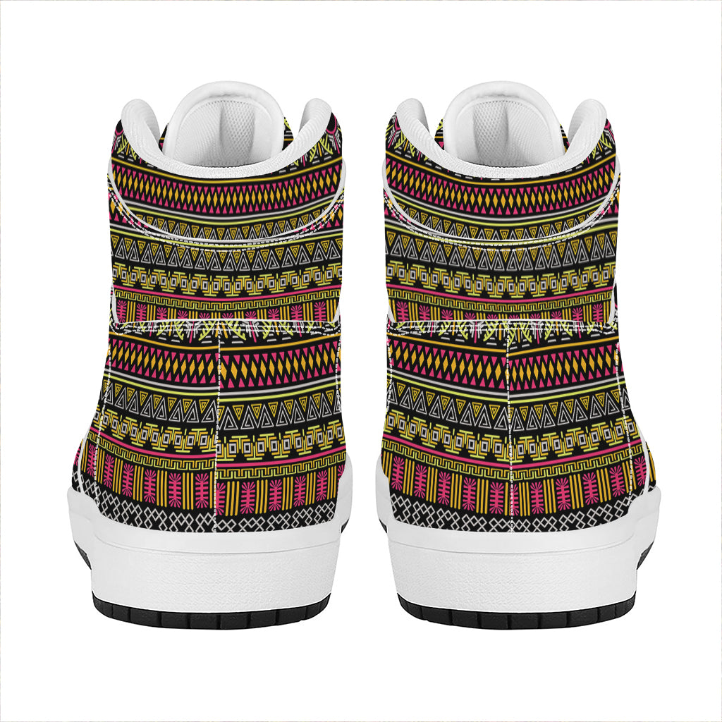 Vintage Ethnic Pattern Print High Top Leather Sneakers